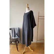 Load image into Gallery viewer, LINEN 4/3 SLEEVE ROUND SLIT DRESS - CHARCOAL / S/M - LADIES APPAREL
