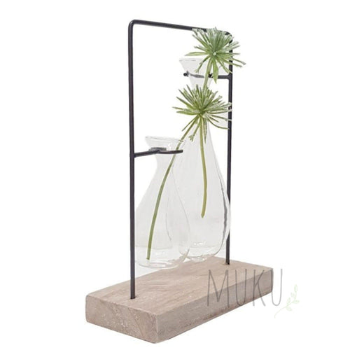2 Teardrop Glass Propagation Station/ Glass Vase Metal Stand - Decor