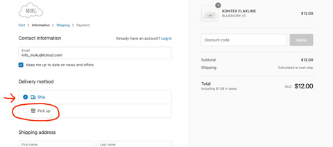 How to chose MUKU Online Store Click and Collect / Local Pick Up