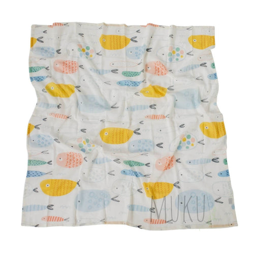 Cotton Muslin Wrap FISH - Baby & Toddler