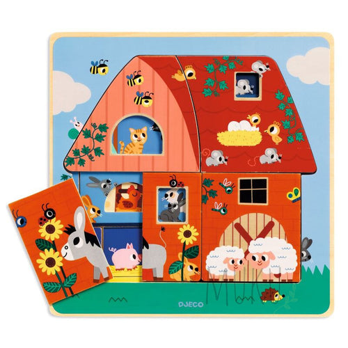 DJECO The Barn 3 Layer Wooden Puzzle - wooden toys