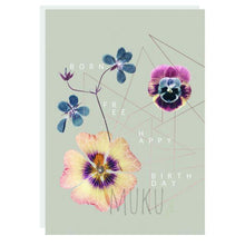 Load image into Gallery viewer, HAPPY BIRTHDAY CARD - BORN FREE HAPPY BIRTHDAY PRESSED FLOWER - CARD
