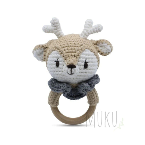 Knitted Reindeer - Wooden Ring Rattle - Baby & Toddler