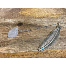 Load image into Gallery viewer, Metal Feather Bookmark with Crystal - Clear Quartz Raw - Stationary

