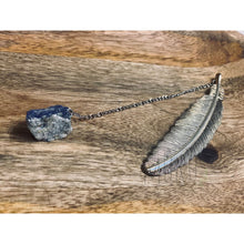 Load image into Gallery viewer, Metal Feather Bookmark with Crystal - Lapis Lazuli Raw - Stationary
