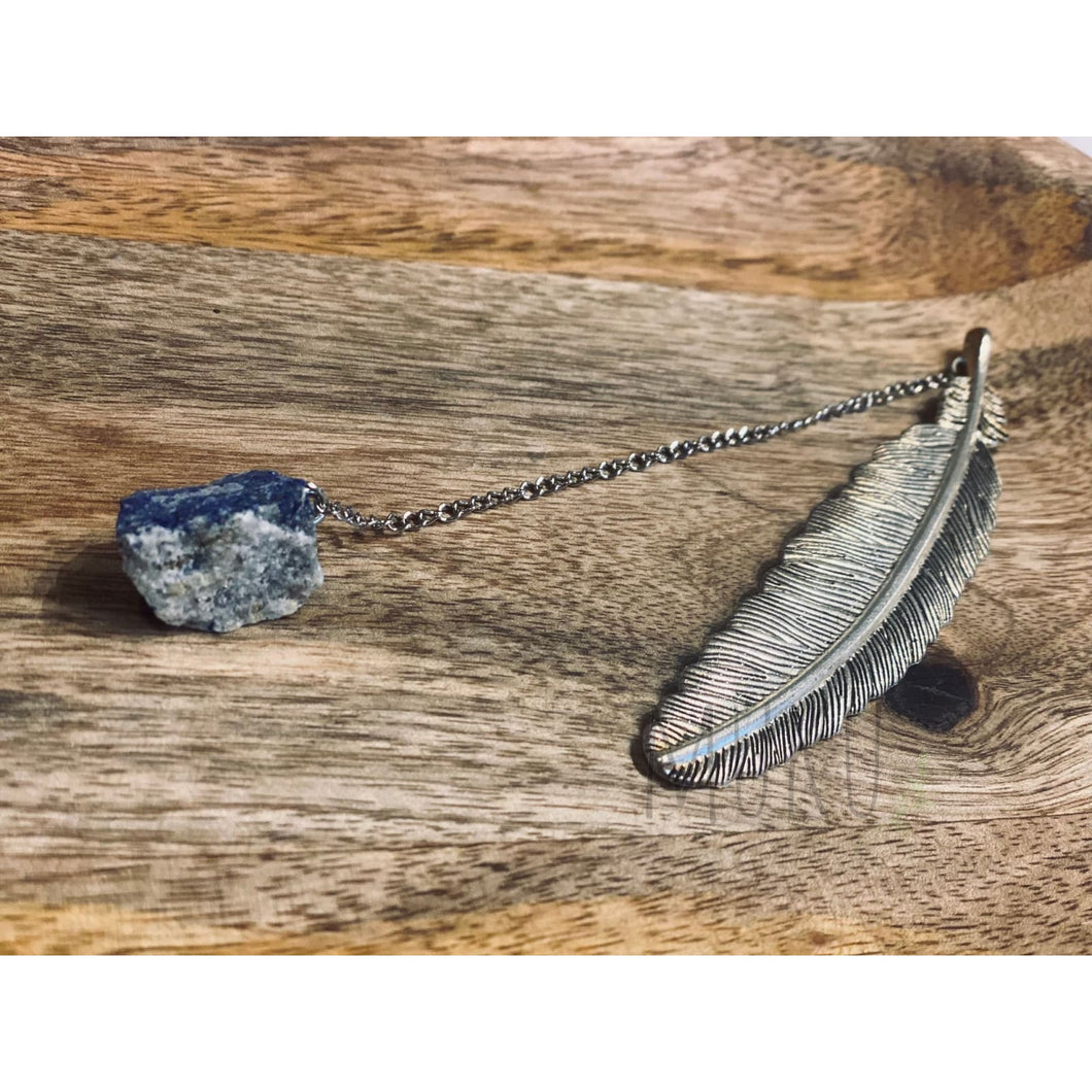 Metal Feather Bookmark with Crystal - Lapis Lazuli Raw - Stationary
