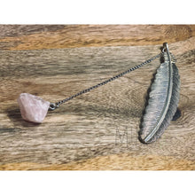 Load image into Gallery viewer, Metal Feather Bookmark with Crystal - Rose Quartz Raw - Stationary
