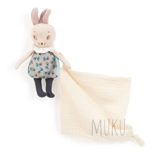 Load image into Gallery viewer, Moulin Roty Apres la pluie Brume the mouse muslin comforter - Bunny doll holding IVORY cloth - soft toy
