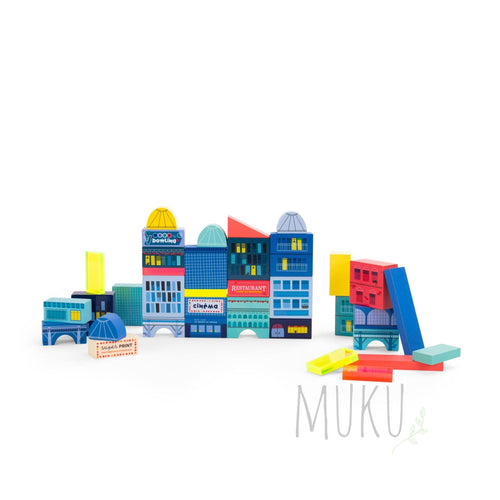 Moulin Roty City Building Blocks (51 pcs) - wooden blocks