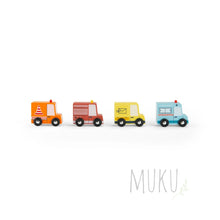 Load image into Gallery viewer, Moulin Roty set of 4 wooden trucks - wooden toy
