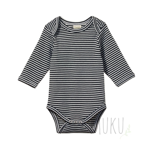 NATURE BABY Cotton long sleeve bodysuit NAVY STRIPE - baby apparel