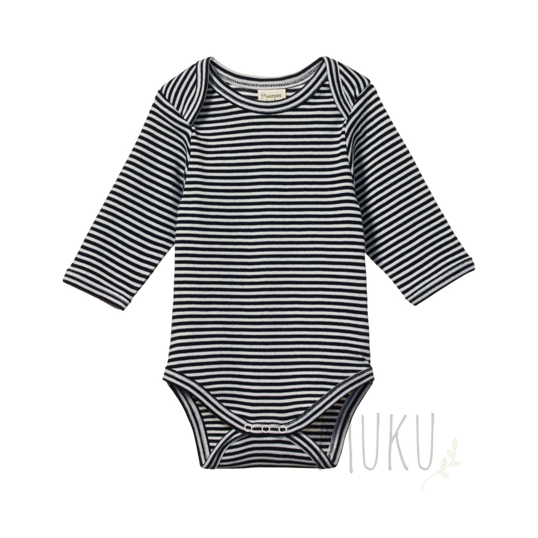 NATURE BABY Cotton long sleeve bodysuit NAVY STRIPE - baby apparel