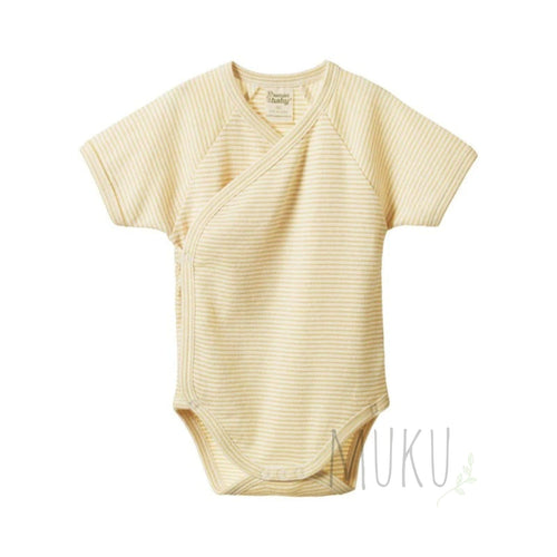NATURE BABY Kimono Short Sleeve Bodysuit - 000(0-3 months) / Sand Pinstripe - baby apparel