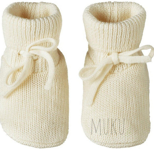 NATURE BABY Merino Knit Drawstring Booties Natural - baby apparel