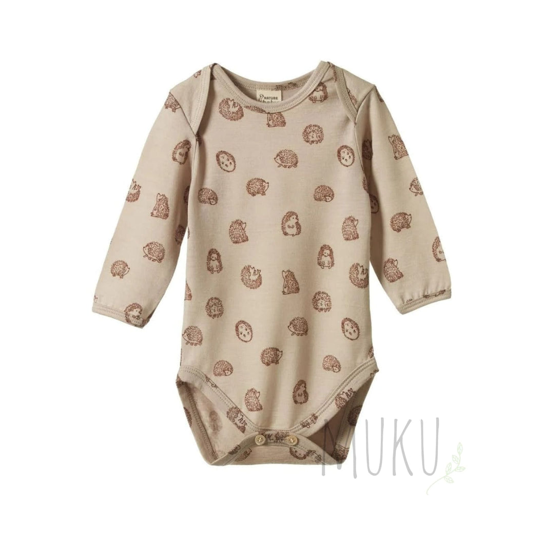 Nature Baby Merino Long Sleeve Bodysuit Happy Hedgehog - Apparel & Accessories