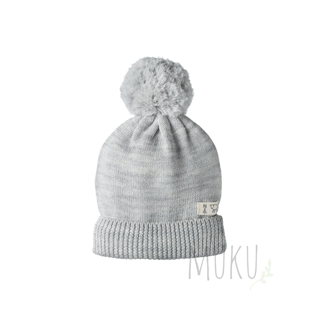 NATURE BABY Pom Pom Beanie - LIGHT GREY MARL / 0-6 Months - baby apparel
