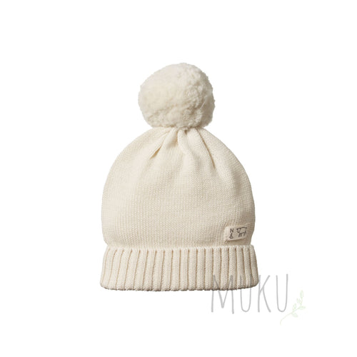 NATURE BABY Pom Pom Beanie - NATURAL / 0-6 Months - baby apparel