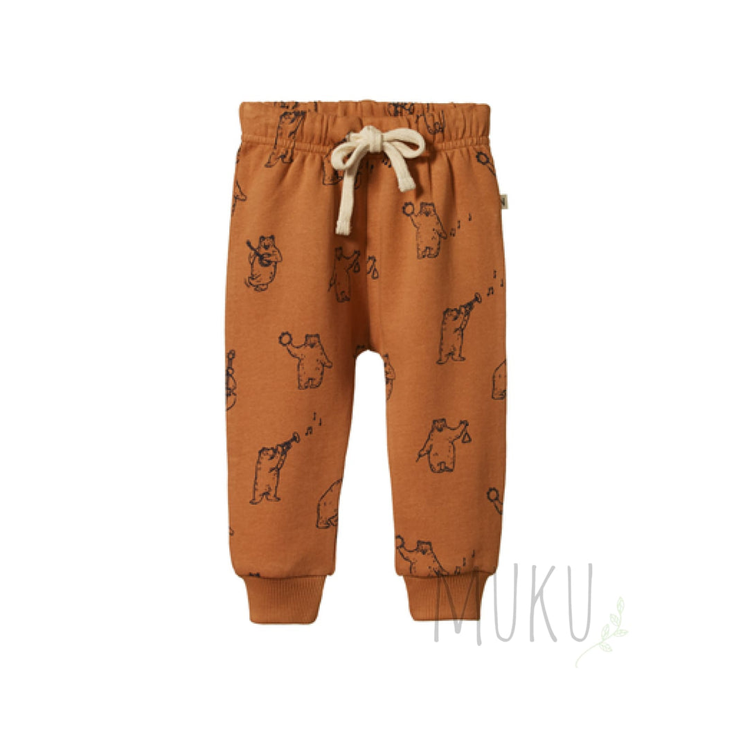 Nature Baby Sunday Track Pants Bluegrass Bears Pecan Print - Apparel & Accessories