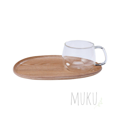 KINTO CAFE LUNCH SET WOOD TRAY & GLASS MUG - glass ware