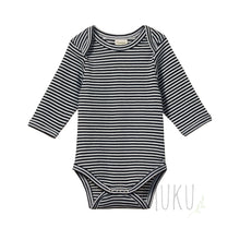 Load image into Gallery viewer, NATURE BABY Cotton long sleeve bodysuit NAVY STRIPE - baby apparel
